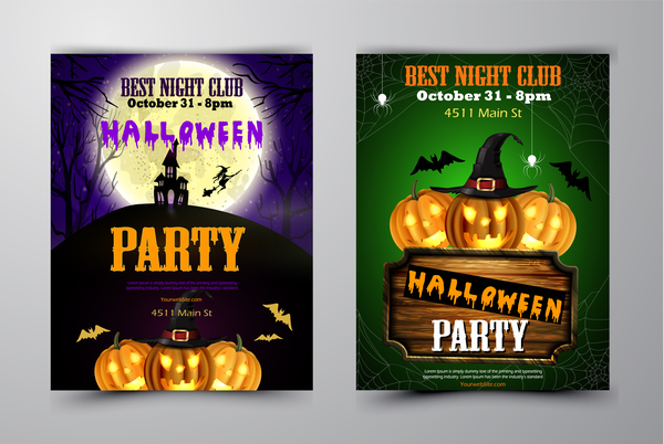Halloween part poster template design vector set 05