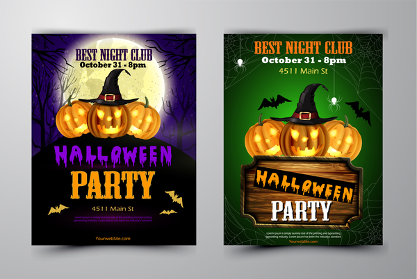Halloween part poster template design vector set 06