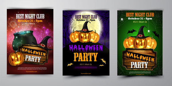Halloween part poster template design vector set 07