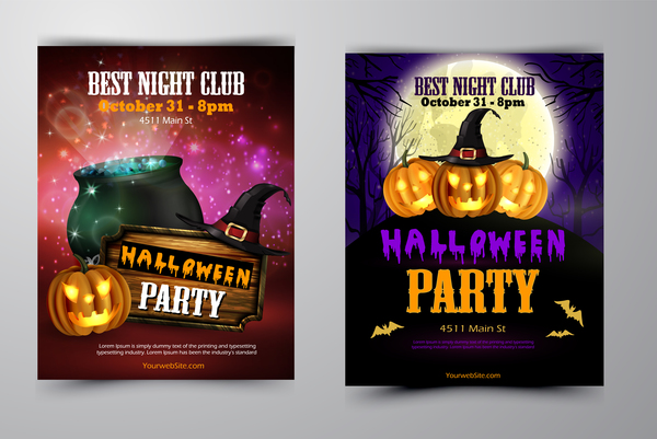Halloween part poster template design vector set 08 free download