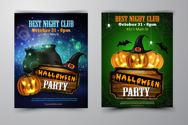 Halloween part poster template design vector set 09 free download