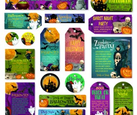 Halloween tags with banner and card template vector 01