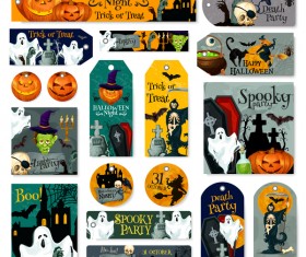 Halloween tags with banner and card template vector 02