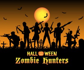 Halloween zombie hunters poster vector design 01