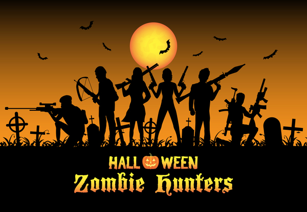Halloween zombie hunters poster vector design 01