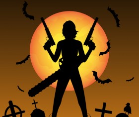 Halloween zombie hunters poster vector design 02