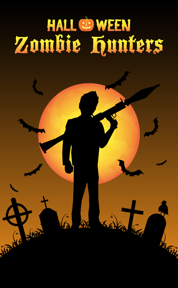 Halloween zombie hunters poster vector design 03