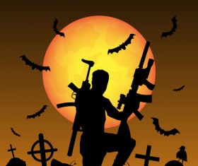 Halloween zombie hunters poster vector design 04
