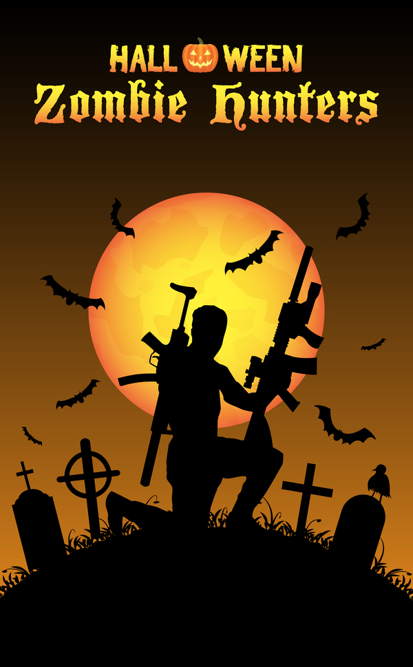 Halloween zombie hunters poster vector design 04