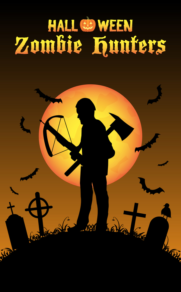 Halloween zombie hunters poster vector design 05