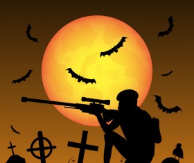 Halloween zombie hunters poster vector design 06