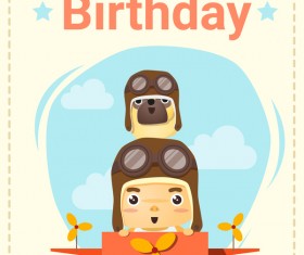 Happy birthday card with little boy and friend vector 01