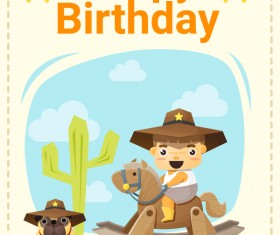 Happy birthday card with little boy and friend vector 02