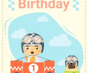 Happy birthday card with little boy and friend vector 03