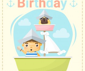 Happy birthday card with little boy and friend vector 04