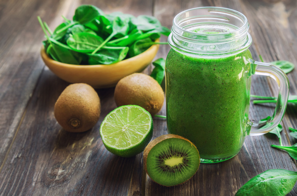 Health pure vegetable juice and kiwi lime Stock Photo