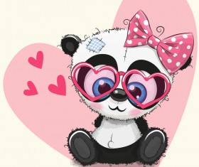 Heart with cute panda cartoon vector 01