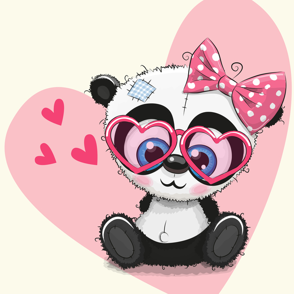 Heart with cute panda cartoon vector 01