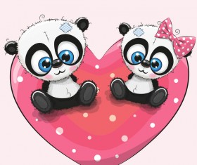 Heart with cute panda cartoon vector 02