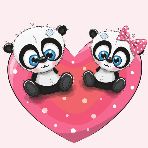 Heart with cute panda cartoon vector 02