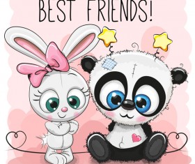 Heart with cute panda cartoon vector 03