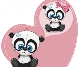 Heart with cute panda cartoon vector 04
