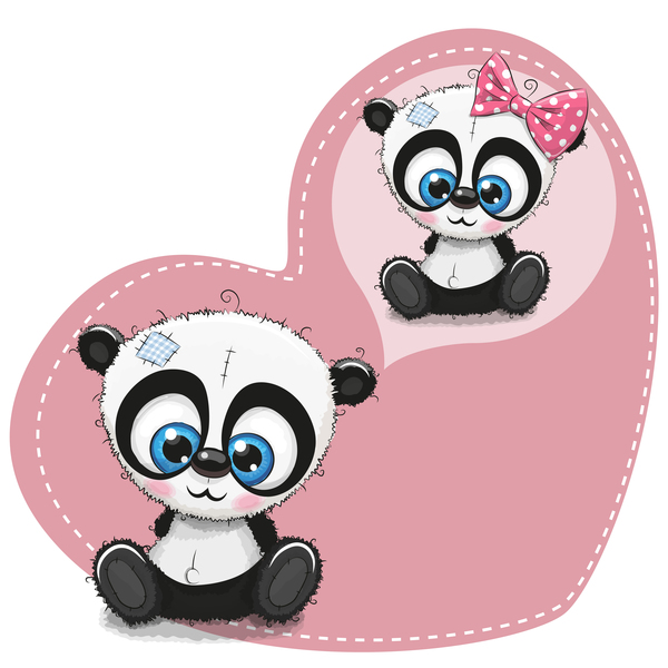Heart with cute panda cartoon vector 04