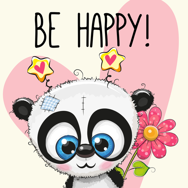 Heart with cute panda cartoon vector 06