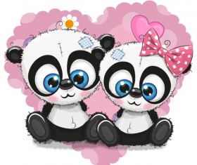 Heart with cute panda cartoon vector 07
