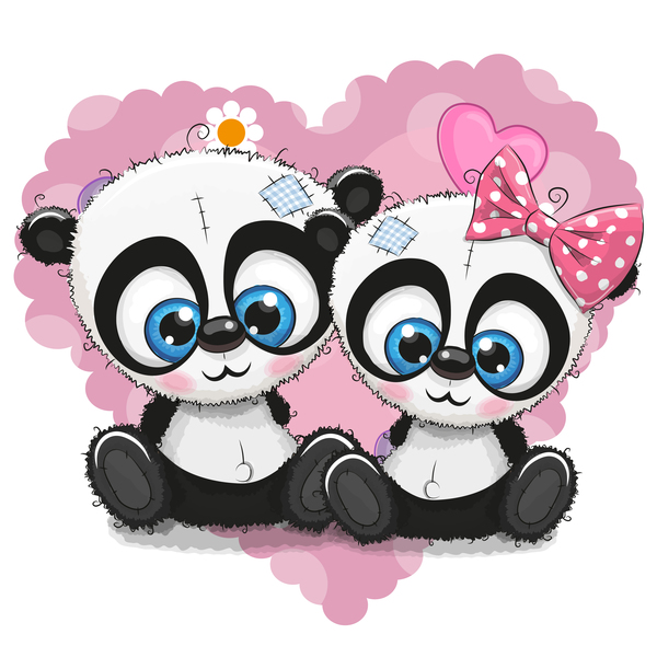 Heart with cute panda cartoon vector 07 free download