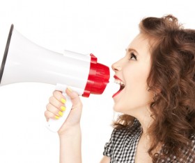 Holding a horn loud people Stock Photo 01