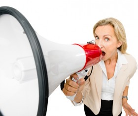 Holding a horn loud people Stock Photo 02