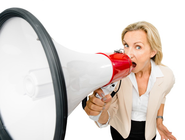 Holding a horn loud people Stock Photo 02