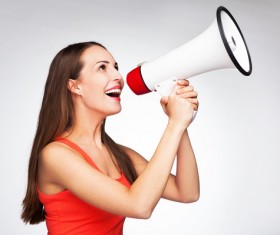 Holding a horn loud people Stock Photo 07