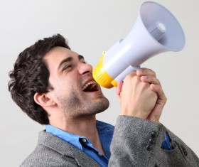 Holding a horn loud people Stock Photo 09