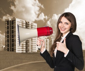 Holding a horn loud people Stock Photo 10