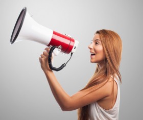 Holding a horn loud people Stock Photo 13