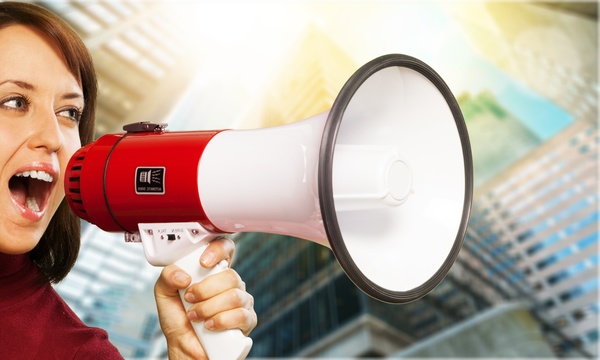 Holding a horn loud people Stock Photo 17