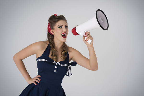 Holding a horn loud people Stock Photo 19