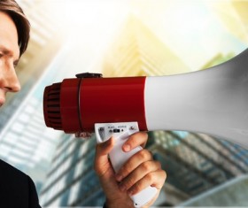 Holding a horn loud people Stock Photo 20