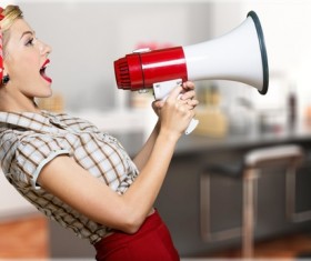 Holding a horn loud people Stock Photo 21