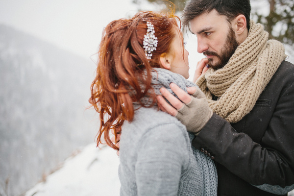 In the winter outdoor intimate couple Stock Photo 20