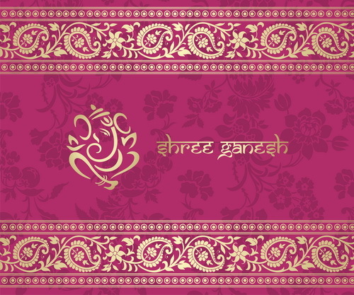 Indian patterns pink styles vector material 02