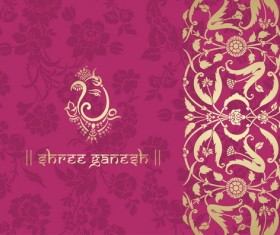 Indian patterns pink styles vector material 03