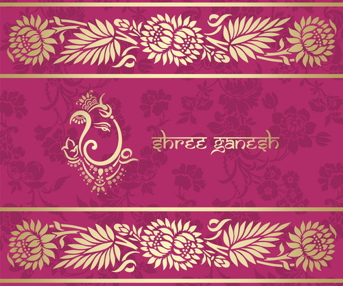 Indian patterns pink styles vector material 04
