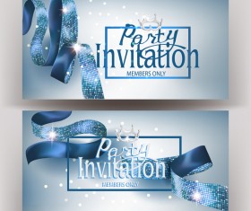 Invitation banners with silk blue ribbons vector