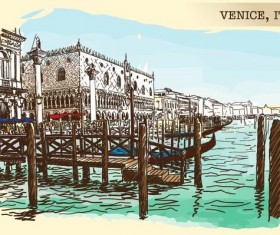 Italy venice painted sketch vector 01