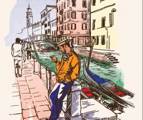 Italy venice painted sketch vector 02