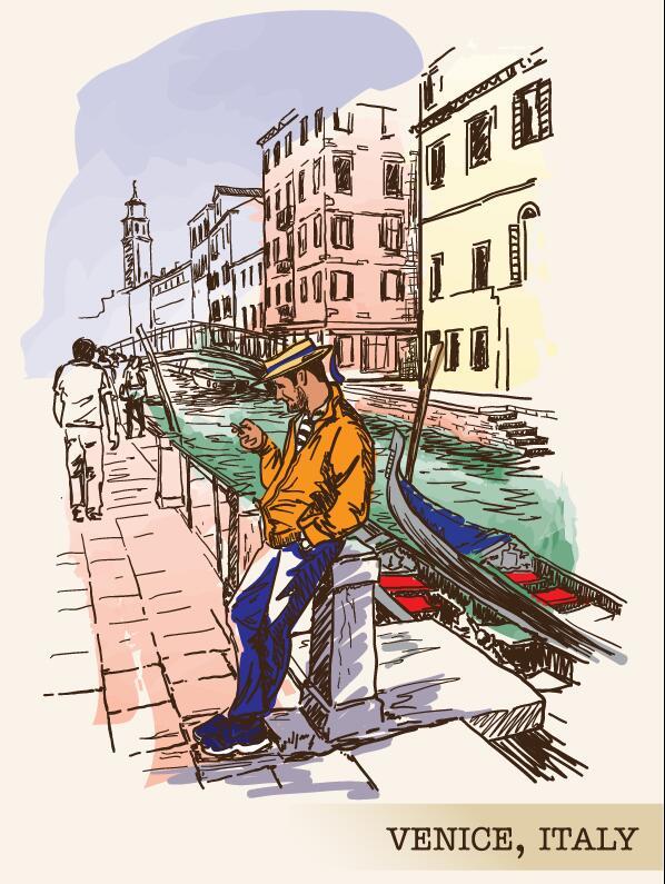 Italy venice painted sketch vector 02