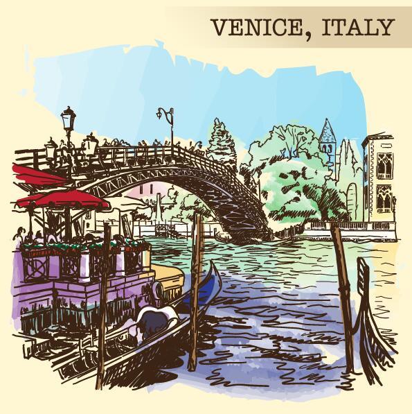 Italy venice painted sketch vector 03